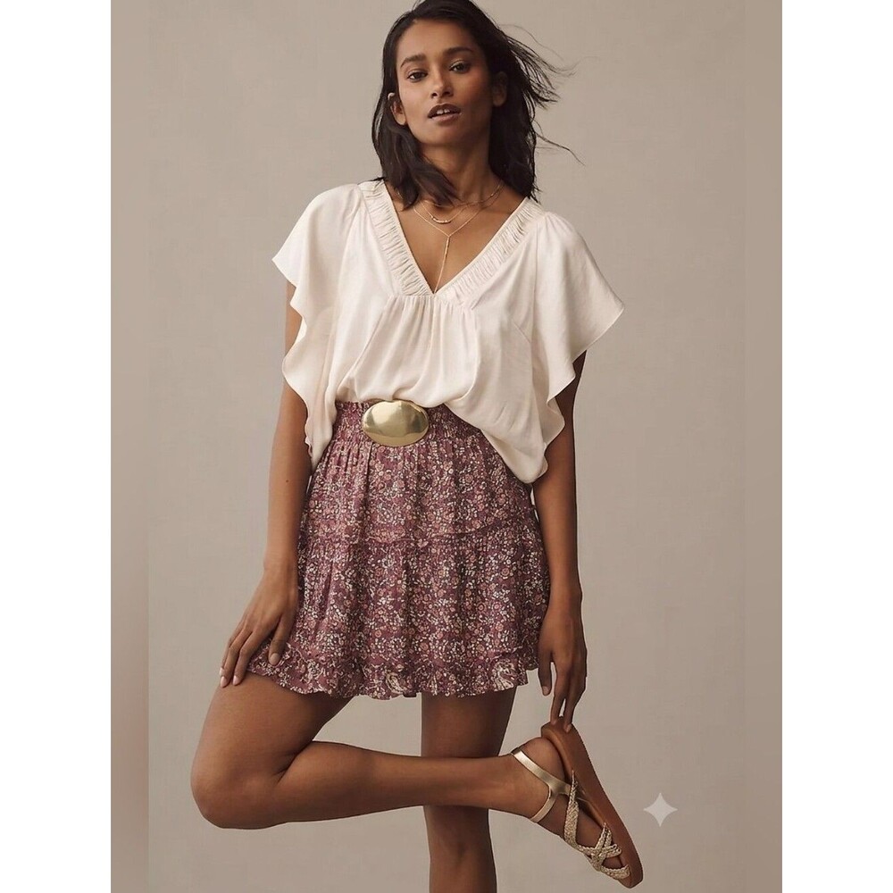 Bishop + Young Ruffle Mini Skirt In Orchard Paisley
